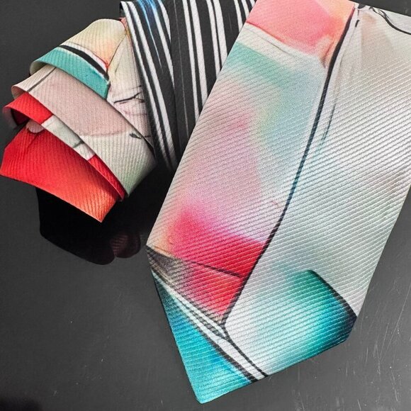 Modernist Striped Tie Retro Designer Menswear Tie Necktie Mid Century Painting - Picture 3 of 8